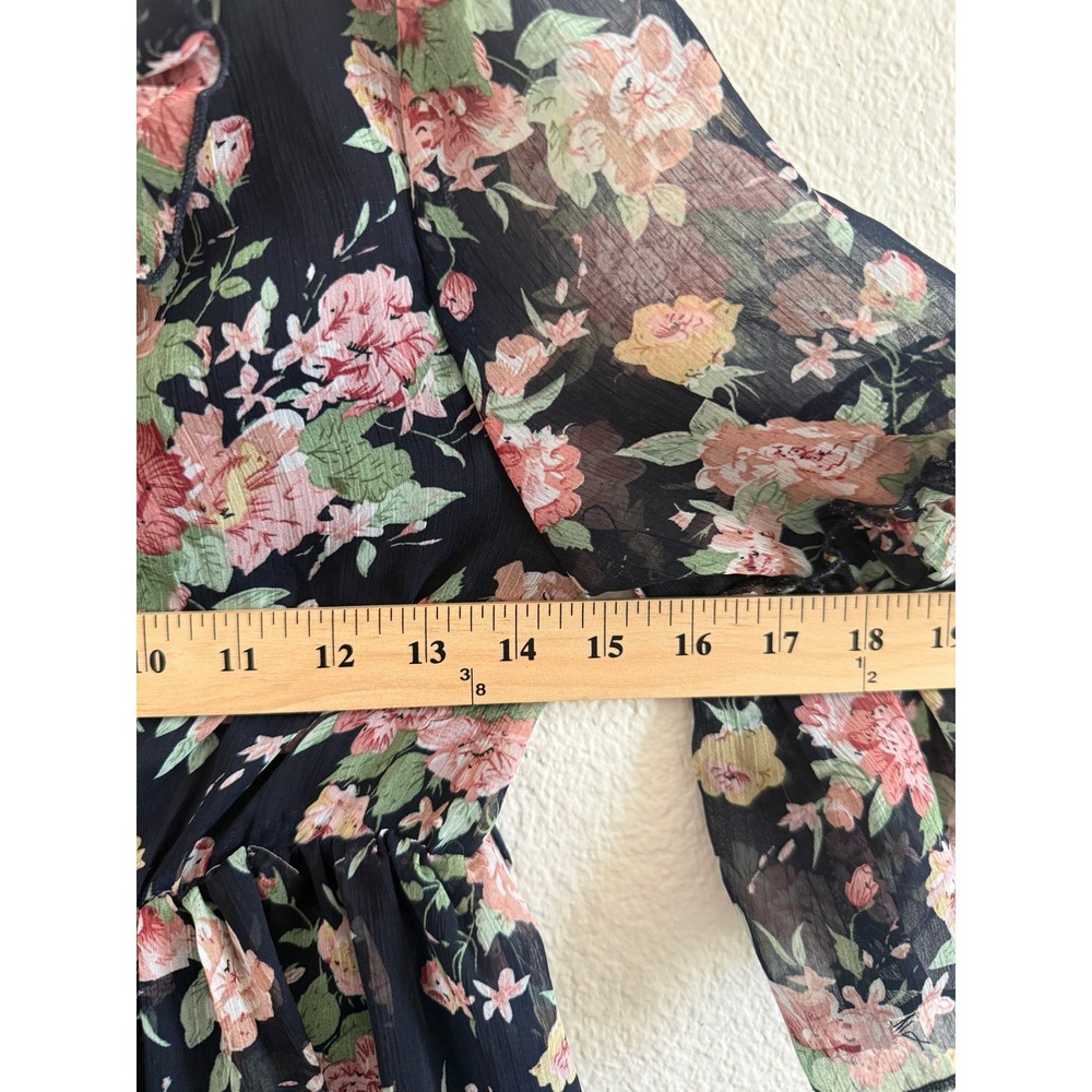 Miss Fox Delight Floral Babydoll Top Ruffle V-Neck Tiered Bell Sleeve Blouse - Picture 9 of 11